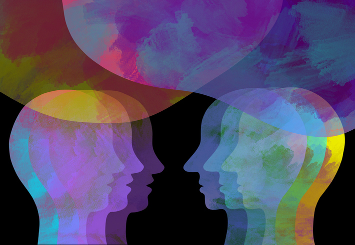 Watercolor illustration telepathy. Communication. Empathy Handtherapie